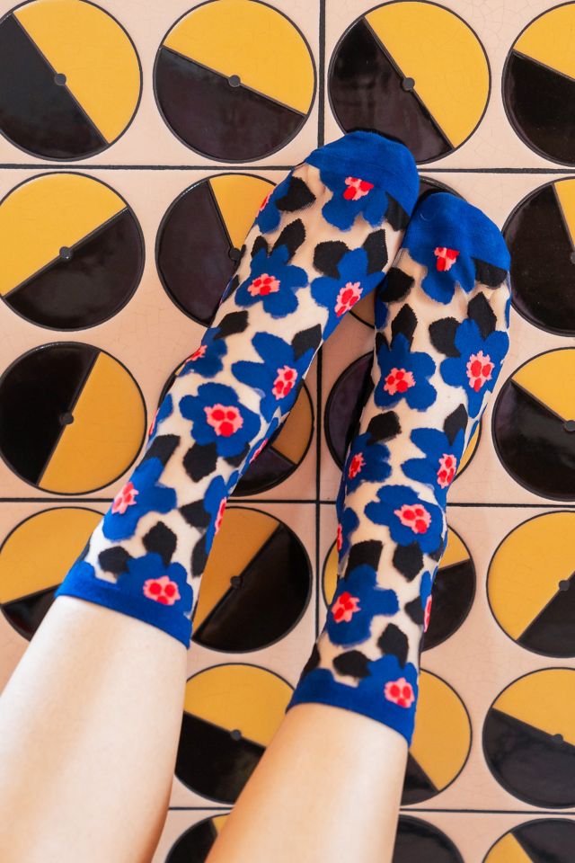 Sock Candy Bold Blue Floral Sheer Sock #2