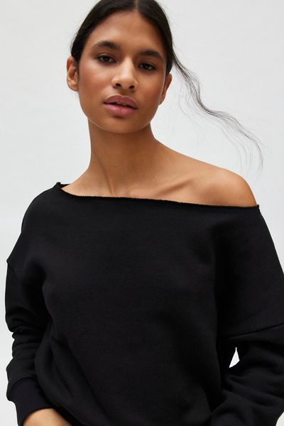 Plus Size Solid Off The Shoulder Fleece Sweatshirt