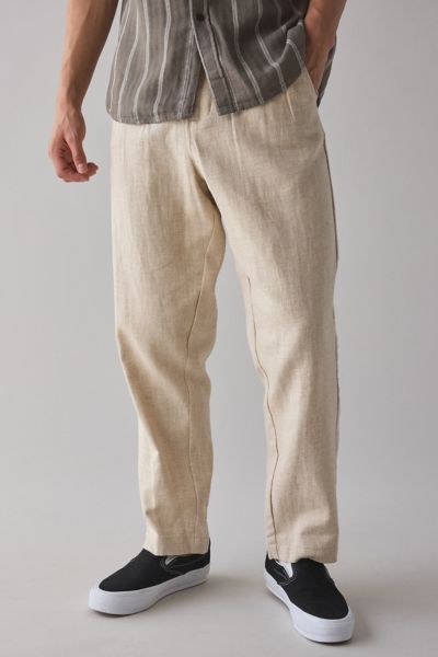 The Critical Slide Society Harrow Linen Pleated Trouser Pant In Ivory, Men's At Urban Outfitters