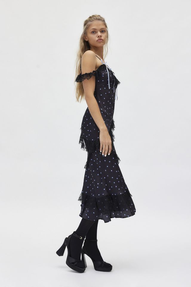 Robe Midi Asymétrique en Satin à Épaules Dénudées Adalyn Kimchi Blue #1