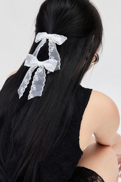 Printed Lace Hair Bow Clip Set