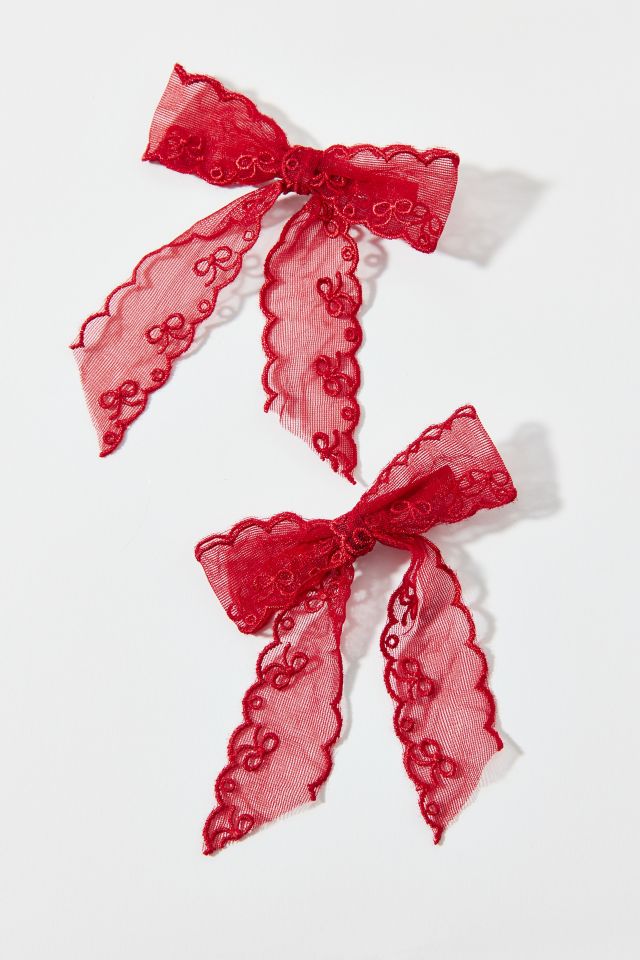 Printed Lace Hair Bow Clip Set #1
