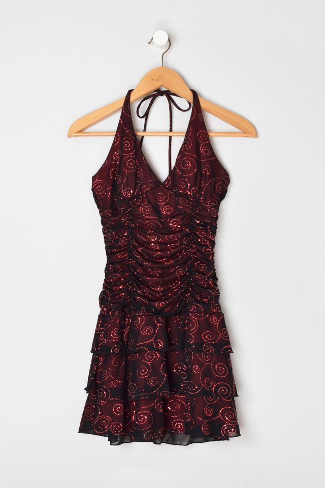 y2k halter dress Open Tie Back 26 to 30 waist Vintage Y2k Dark Red &