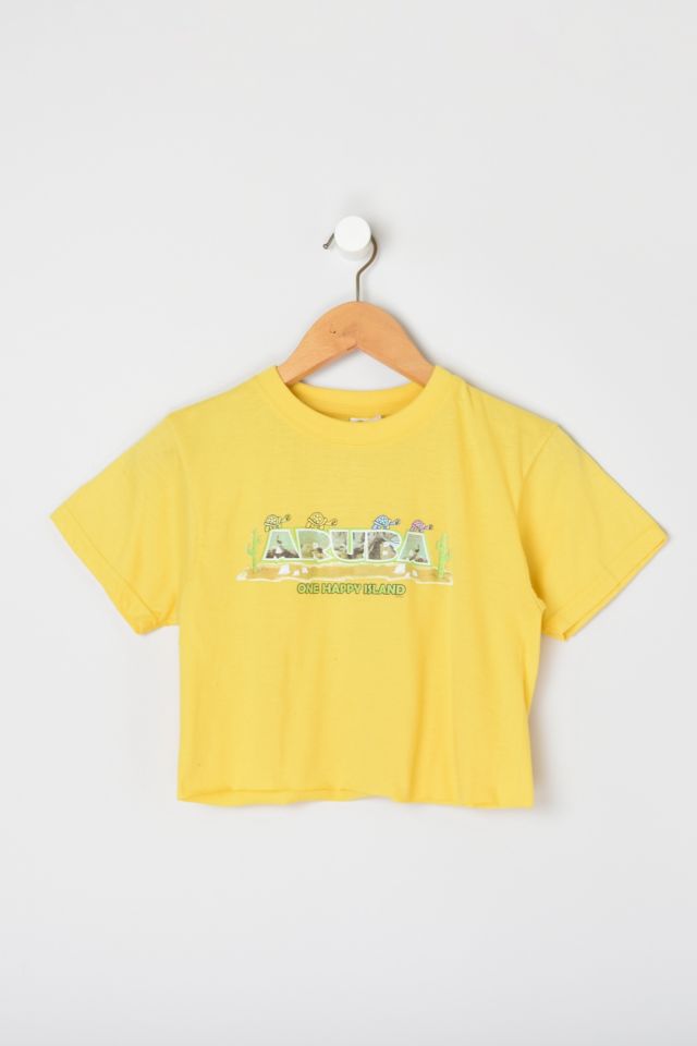 Vintage 90s Aruba Yellow Cropped T-Shirt | Urban Outfitters