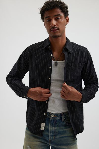 Schott Stripe Pattern Long Sleeve Button-Down Shirt