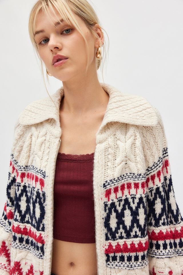 BDG Beverly Fairisle Oversized Zip-Up Sweater #1