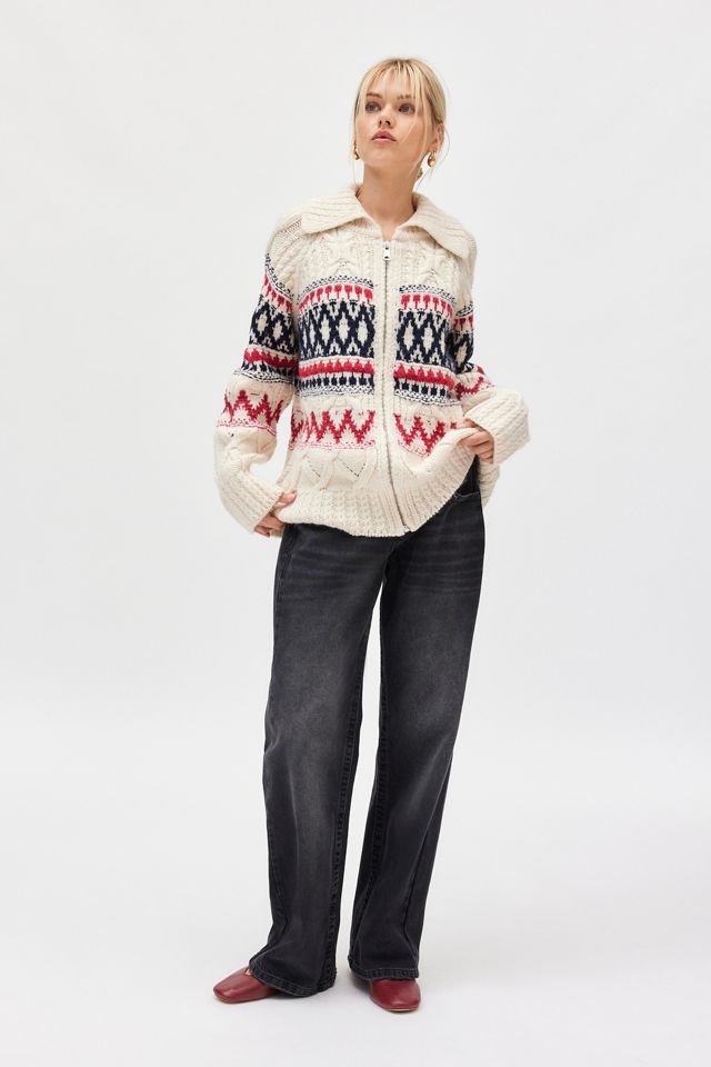 BDG Beverly Fairisle Oversized Zip-Up Sweater #3