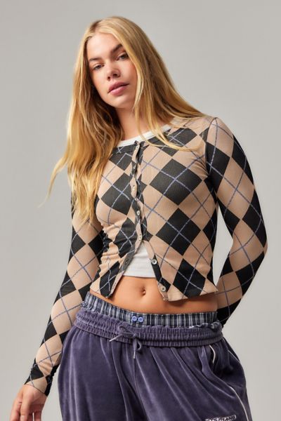 IETS FRANS IETS FRANS. LONG SLEEVE ARGYLE CARDIGAN IN BLACK, WOMEN'S AT URBAN OUTFITTERS 