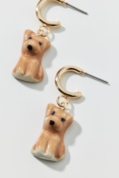 Doggy Ceramic Charm Hoop Earring