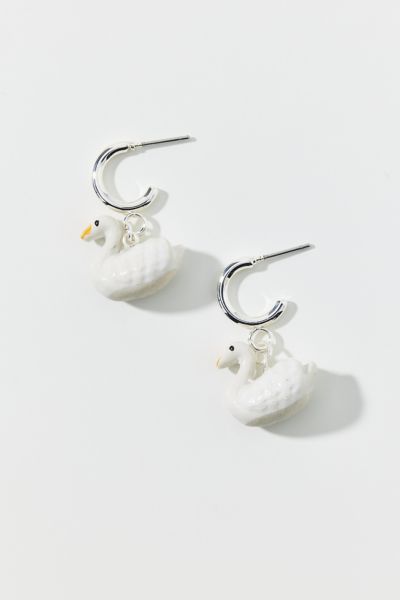 Swan Ceramic Charm Hoop Earring