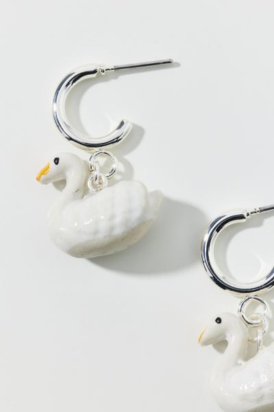 Swan Ceramic Charm Hoop Earring