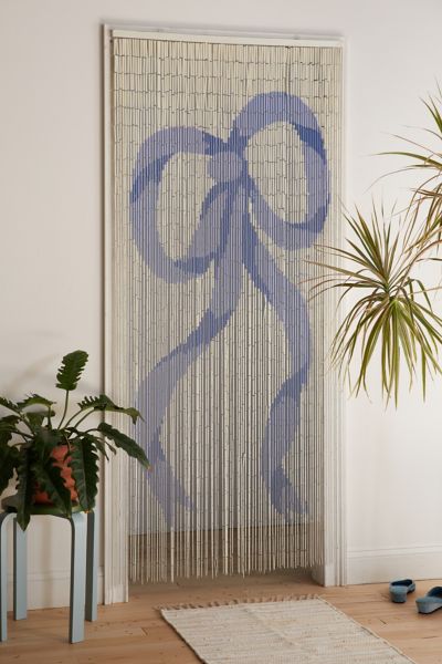 Urban Outfitters Bow Bamboo Beaded Curtain In Blue At