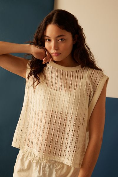 Champion Uo Exclusive Open Crochet Crew Neck Tank Top In Cream At Urban Outfitters In Cream