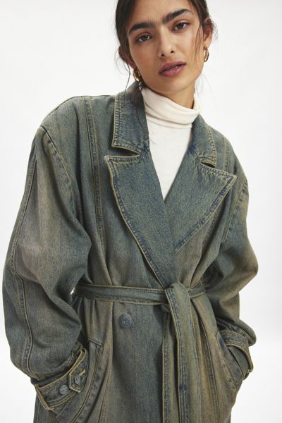 AFRM Saint Barrel Sleeve Denim Trench Coat