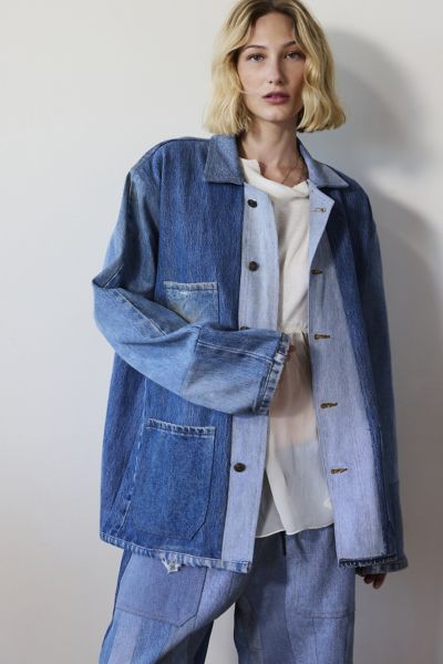 Urban Renewal Remade Pieced Denim Chore Jacket In Tinted Denim, Women's At Urban Outfitters In Tinted Denim