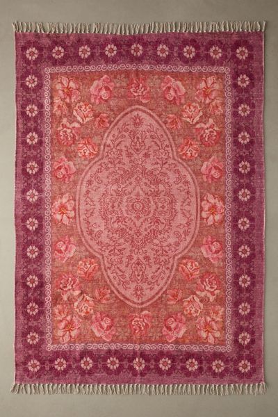 Urban Outfitters Minerva Floral Digital Printed Chenille Rug In Wine At