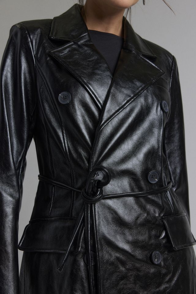 Avec Les Filles Glazed Faux Leather Belted Trench Coat #1