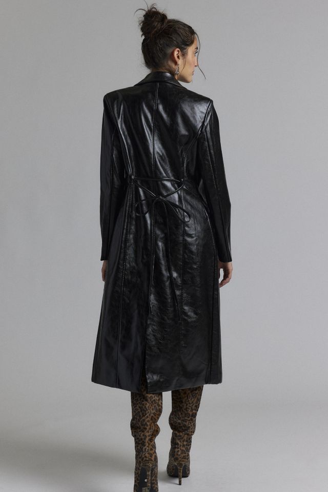 Avec Les Filles Glazed Faux Leather Belted Trench Coat #3