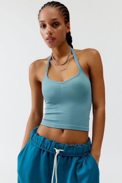 Shop Out From Under Clara Seamless Contour Halter Top In Turquoise, Women's At Urban Outfitters