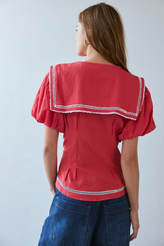 い*ん様 rehellinen connect blouseレヘッリネン コネク Neon Rose Wren Oversized Collar Cinched Blouse | Urban Outfitters