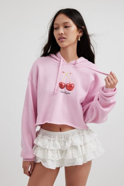 Project Social T Cherries Graphic Cropped Hoodie Sweatshirt In Pink, Women's At Urban Outfitters In Pink