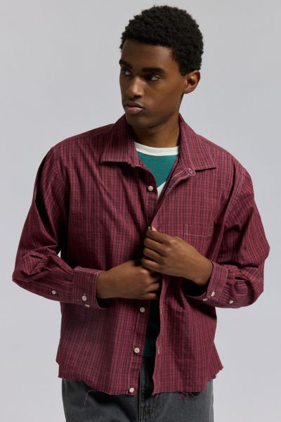 ReMADE By UO Overdyed Wash Check Cropped Shirt