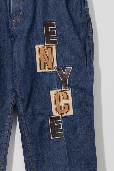 Vintage 1990s Enyce Leather Embroidered Denim Oversized Jeans