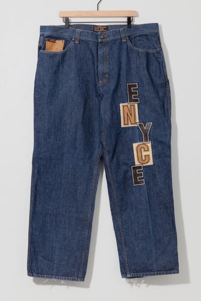 Vintage 1990s Enyce Leather Embroidered Denim Oversized Jeans
