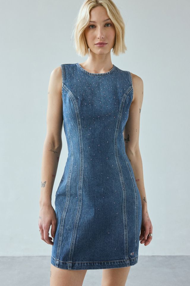 Tommy Jeans Rhinestone Embellished Denim Mini Dress #1