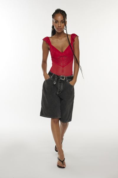 Out From Under Felicia Lace Trim Mesh V-Neck Bodysuit
