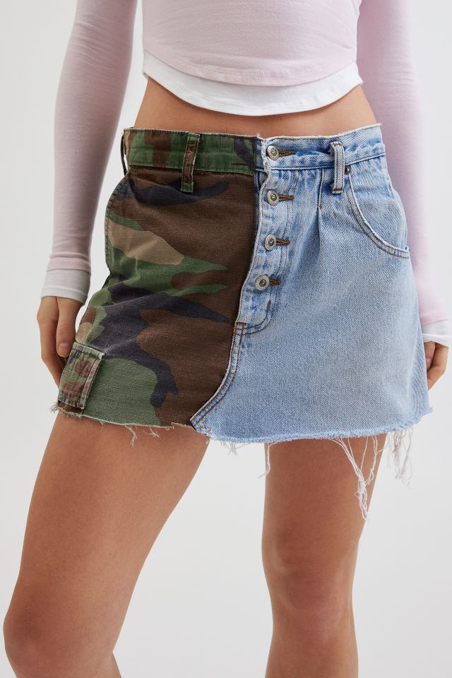 Urban Renewal Remade Spliced Camo & Denim Mini Skirt #1