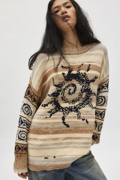 BDG SULLY SWIRL PULLOVER SWEATER IN TAN, WOMEN'S AT URBAN OUTFITTERS 
