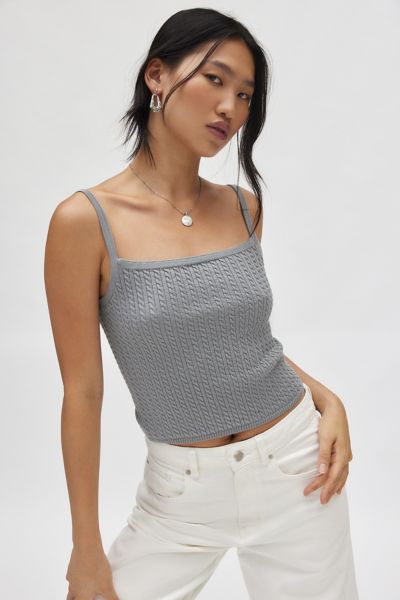 BDG PAMELA CABLE KNIT SWEATER CAMI IN GREY, WOMEN'S AT URBAN OUTFITTERS 