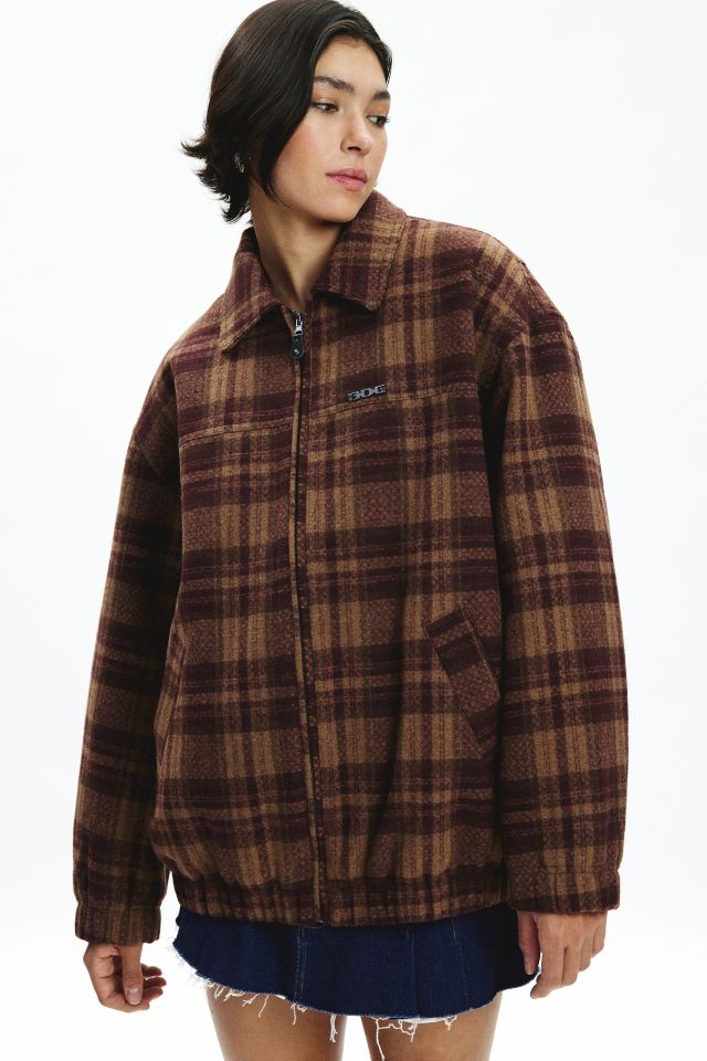BDG Harrington Check Plaid Fleece Shirt Jacket #3