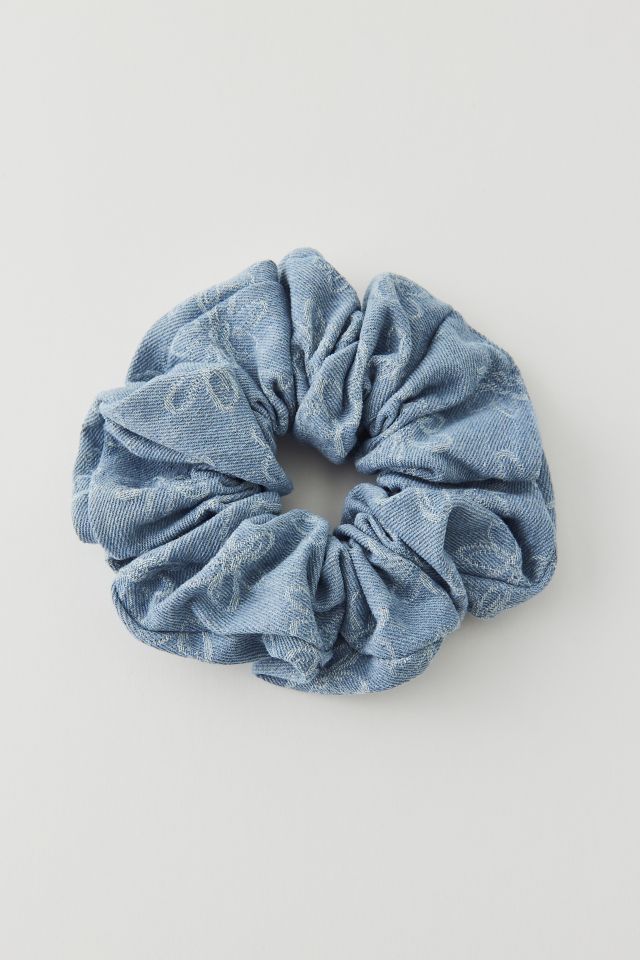 Denim Frayed Flower Scrunchie #1