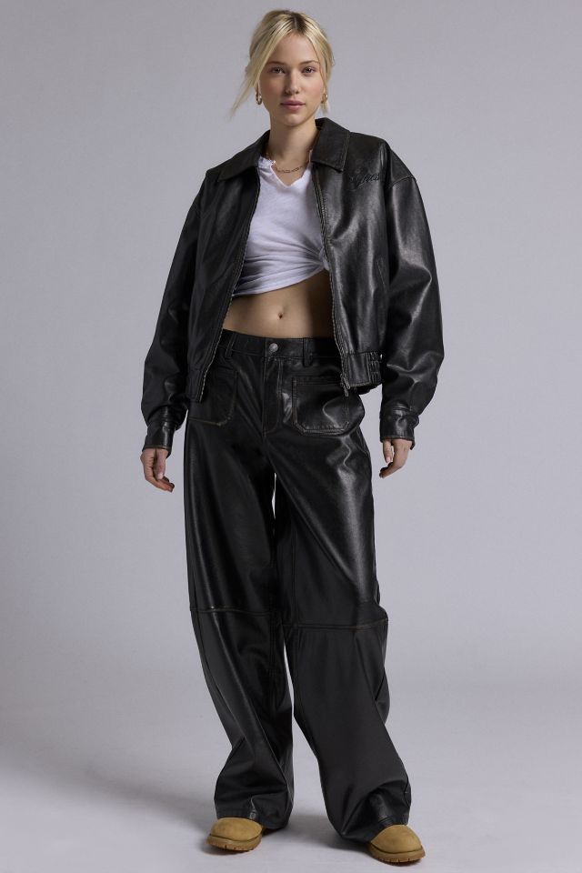 GUESS ORIGINALS Distressed Faux Leather Bomber Jacket #3