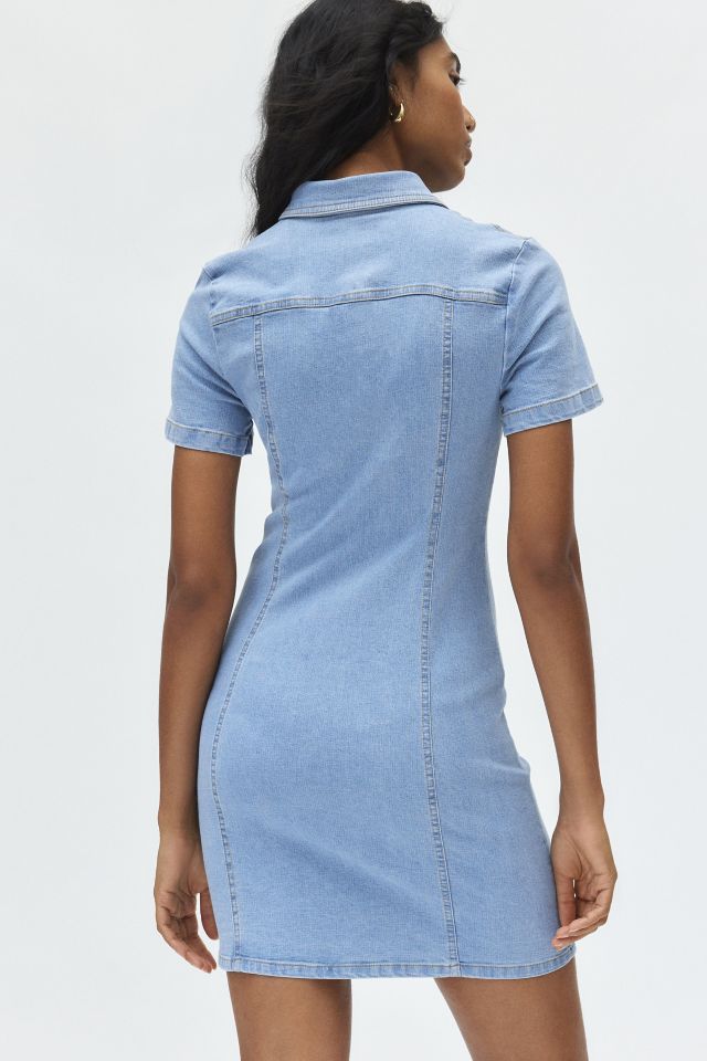 UO Monica Button-Up Short Sleeve Denim Mini Dress #4