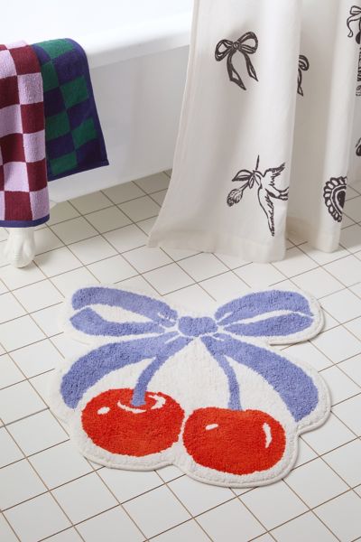 Urban Outfitters Cherry Bow Bath Mat In Red At  In Red