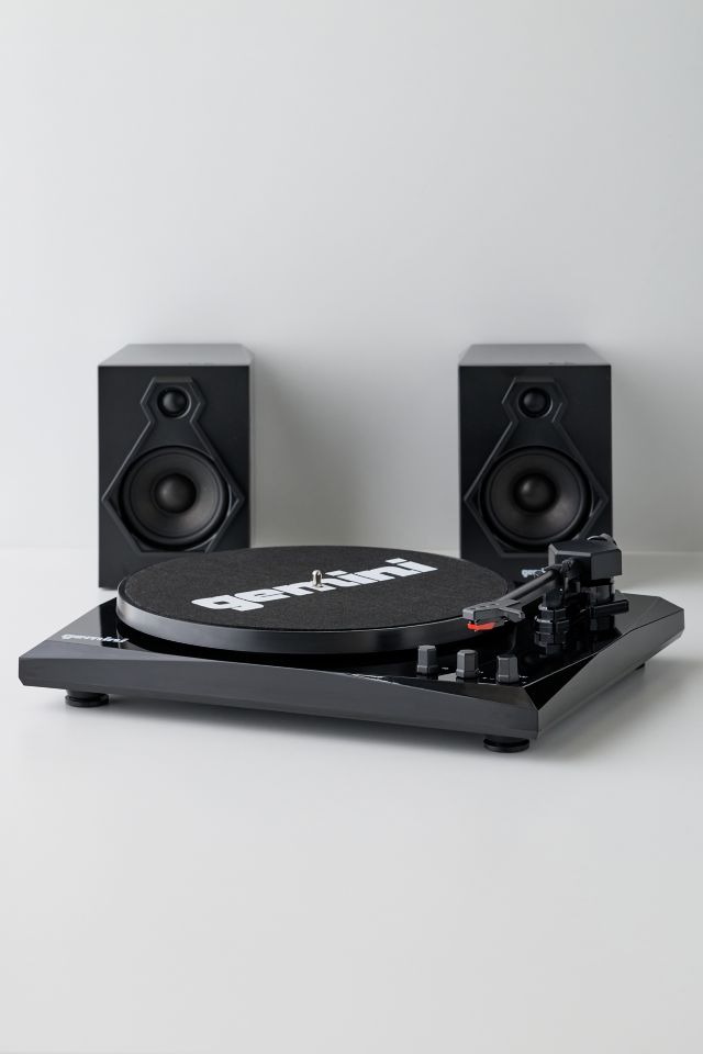 Gemini Black and Red Bluetooth Turntable with Stereo Speakers