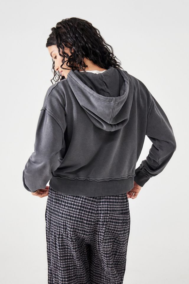 BDG Charcoal Zip-Up Cropped Hoodie Sweatshirt | Urban Outfitters