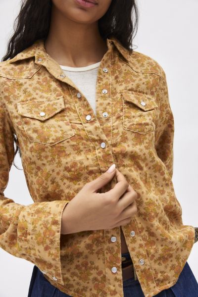 Bdg Ariella Printed Western Shirt Top In Floral, Women's At Urban Outfitters