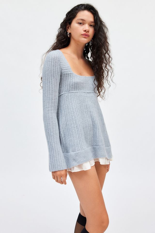 Urban Outfitters Kimchi Blue Hannah Lace Trim Babydoll Sweater in Grey