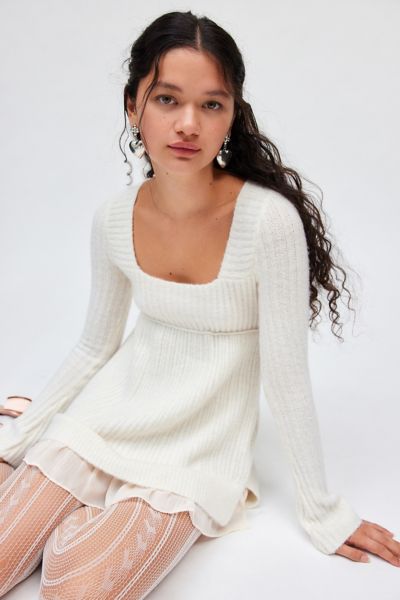 Kimchi Blue Hannah Ruffle Trim Babydoll Sweater Product Page