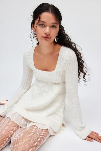 Kimchi Blue Hannah Ruffle Trim Babydoll Sweater