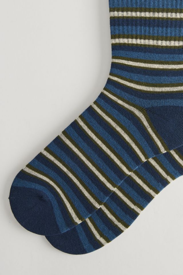 Stripe Pattern Ribbed Crew Sock #1