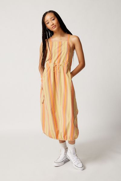 Autumn Poplin Stripe Utility Midi Dress