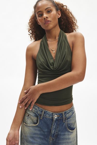 Silence + Noise Coyote Cowl Neck Knit Halter Top