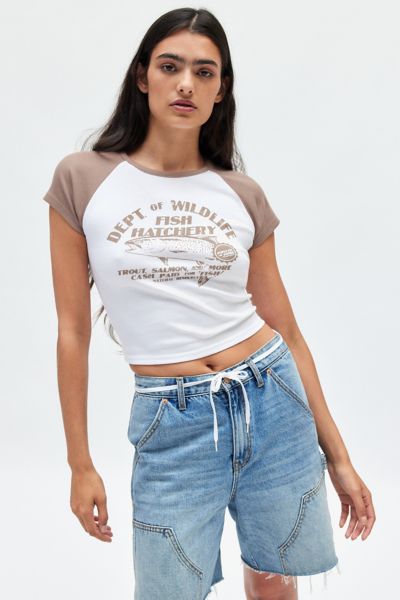 Urban Outfitters Fish Hatchery Raglan Baby Tee In Brown, Women's At  In Brown