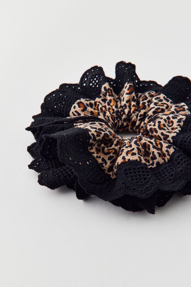 Scrunchie (chouchou) En Dentelle Imprimé Léopard Avec Lacets Argentés - Unique Et Mignon - Neuf Sans étiquette