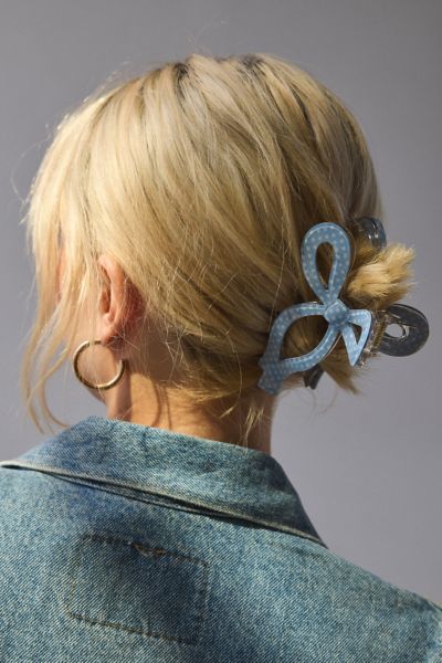 Urban Outfitters Resin Draped Bow Claw Clip In Blue/white Polka Dot, Women's At